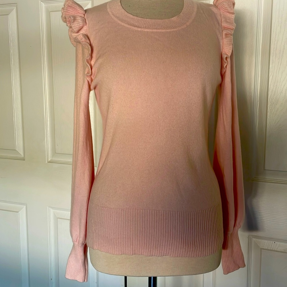 Cashmere Soft Pink Ladies Sweater with Ruffles - size M